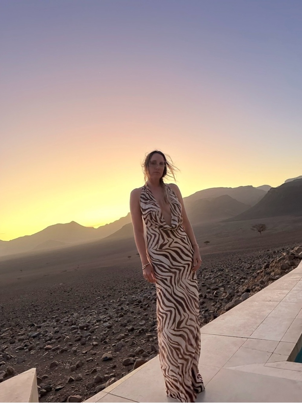 Zara Zebra-Print Halter Maxi Dress - Taupe & Cream